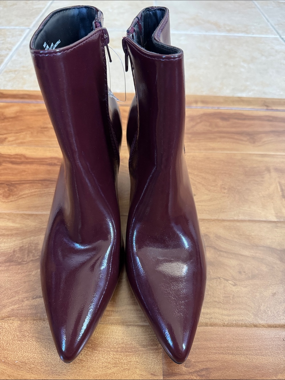 Women's Burgundy Patent Pointed-Toe Ankle Boots